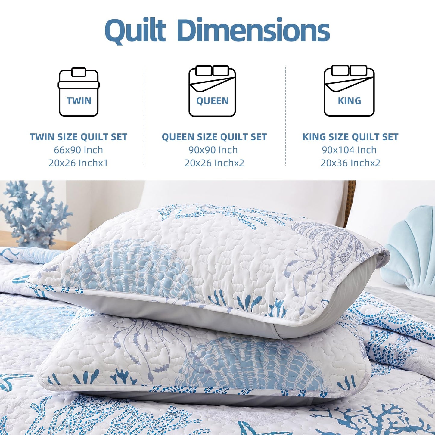 Quilt Set  Lightweight Boho Bedding Bedspreads with Geometric Printed for All Season 3 Piece (1 Quilt, 2 Pillowcases)