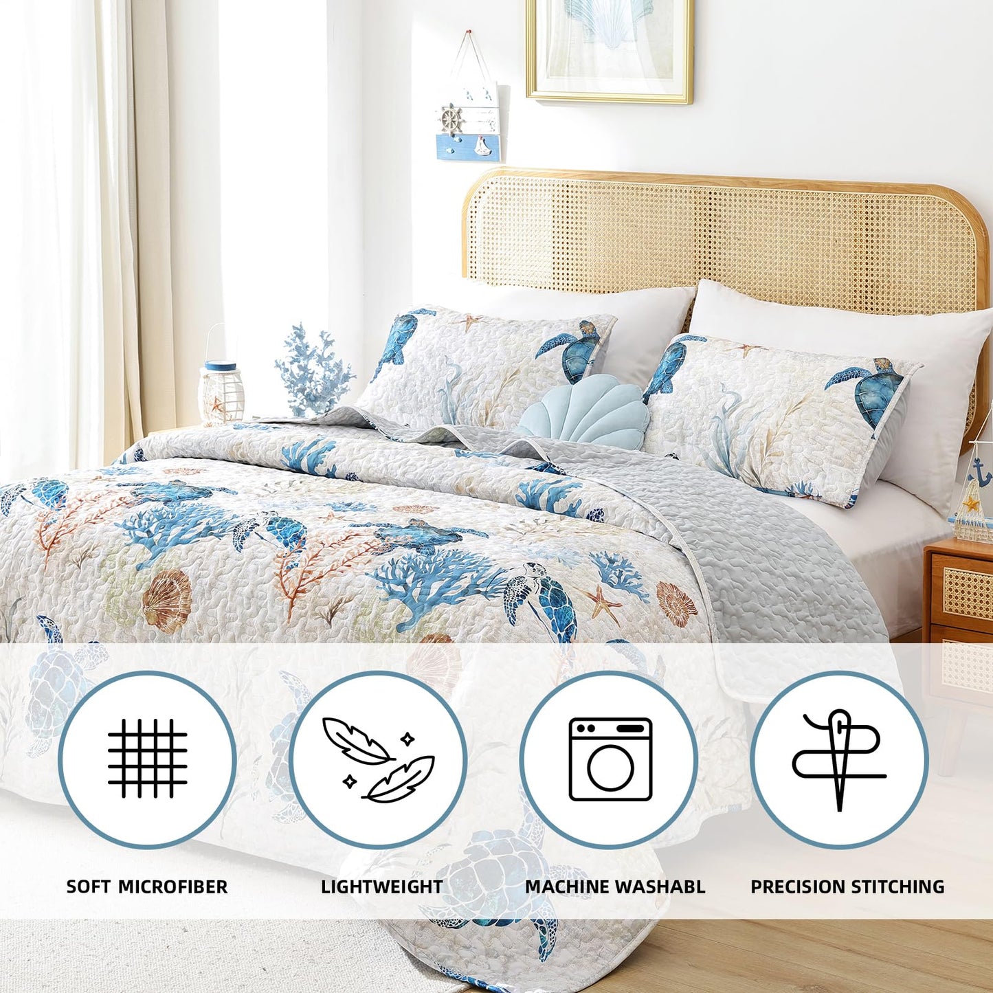 Quilt Set  Lightweight Boho Bedding Bedspreads with Geometric Printed for All Season 3 Piece (1 Quilt, 2 Pillowcases)