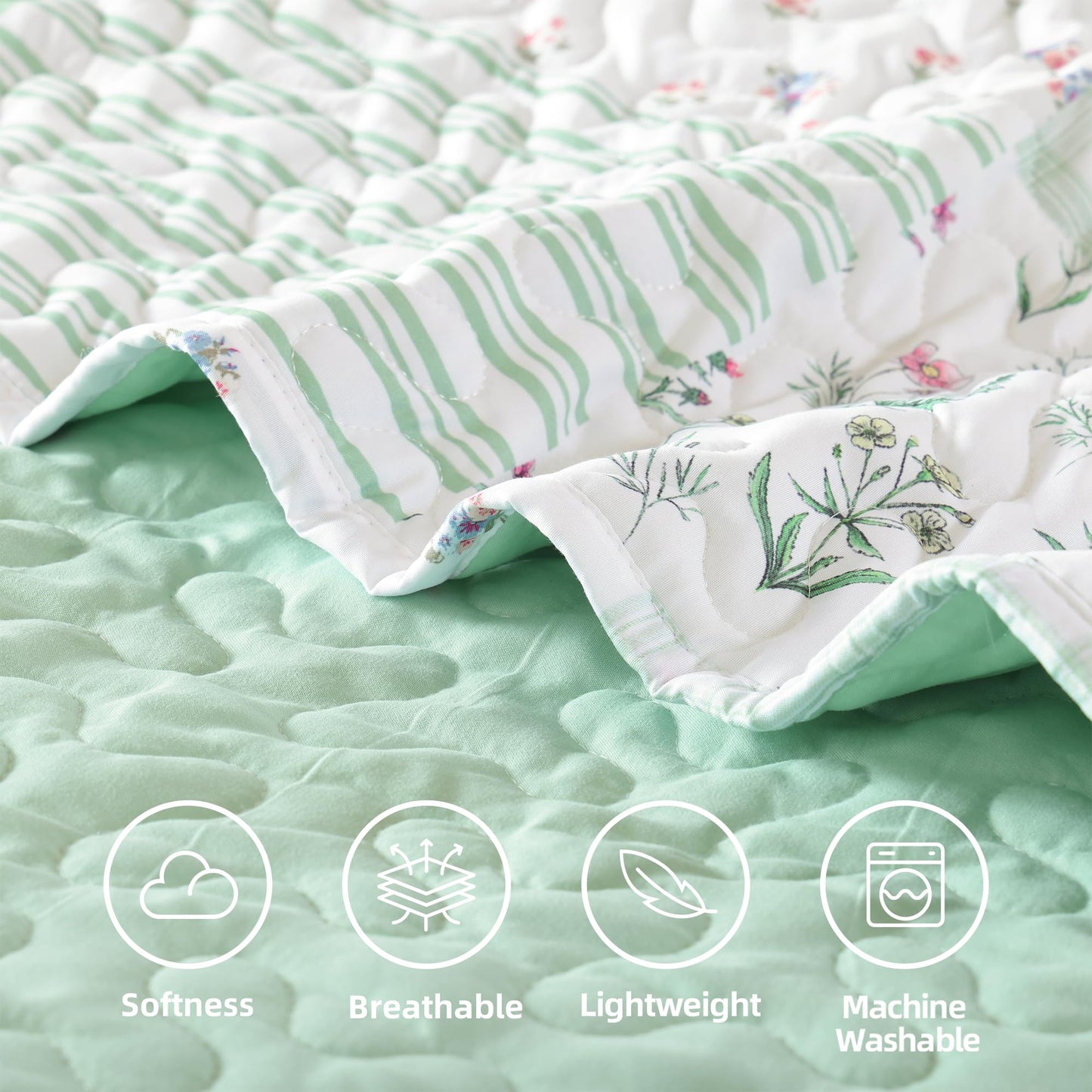 Quilt Set  Lightweight Boho Bedding Bedspreads with Geometric Printed for All Season 3 Piece (1 Quilt, 2 Pillowcases)