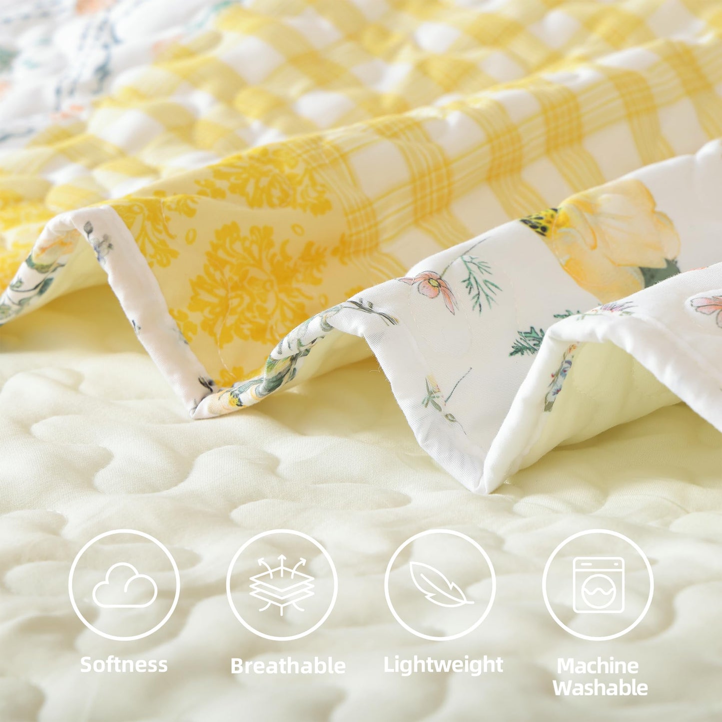 Quilt Set  Lightweight Boho Bedding Bedspreads with Geometric Printed for All Season 3 Piece (1 Quilt, 2 Pillowcases)