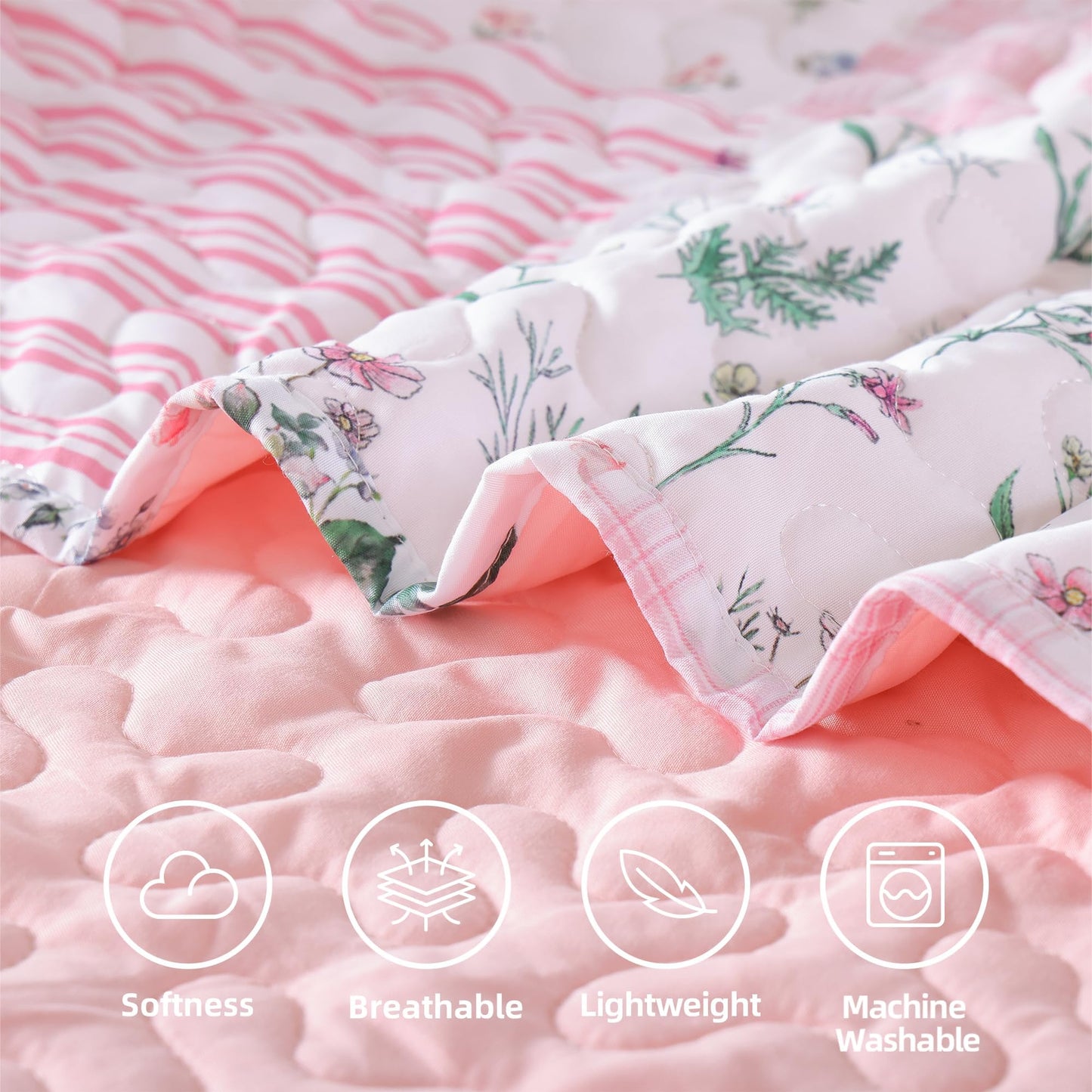 Quilt Set  Lightweight Boho Bedding Bedspreads with Geometric Printed for All Season 3 Piece (1 Quilt, 2 Pillowcases)