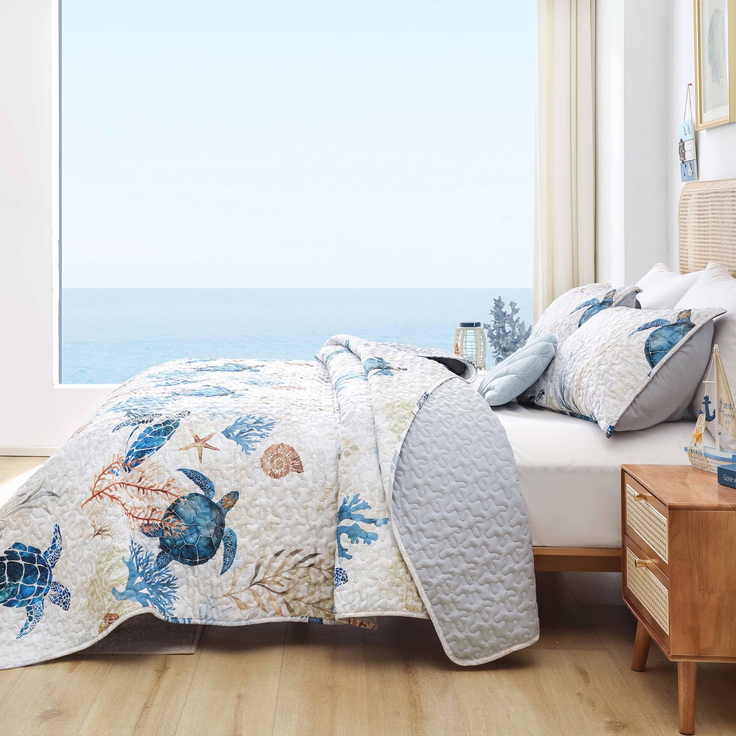 Quilt Set  Lightweight Boho Bedding Bedspreads with Geometric Printed for All Season 3 Piece (1 Quilt, 2 Pillowcases)