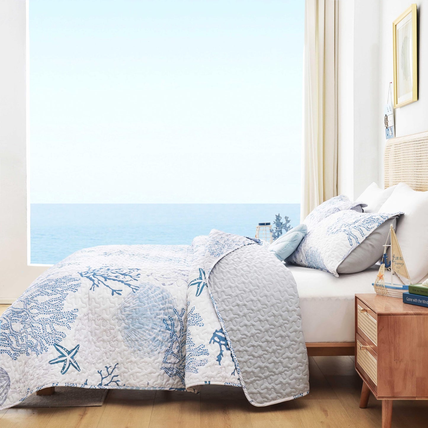 Quilt Set  Lightweight Boho Bedding Bedspreads with Geometric Printed for All Season 3 Piece (1 Quilt, 2 Pillowcases)
